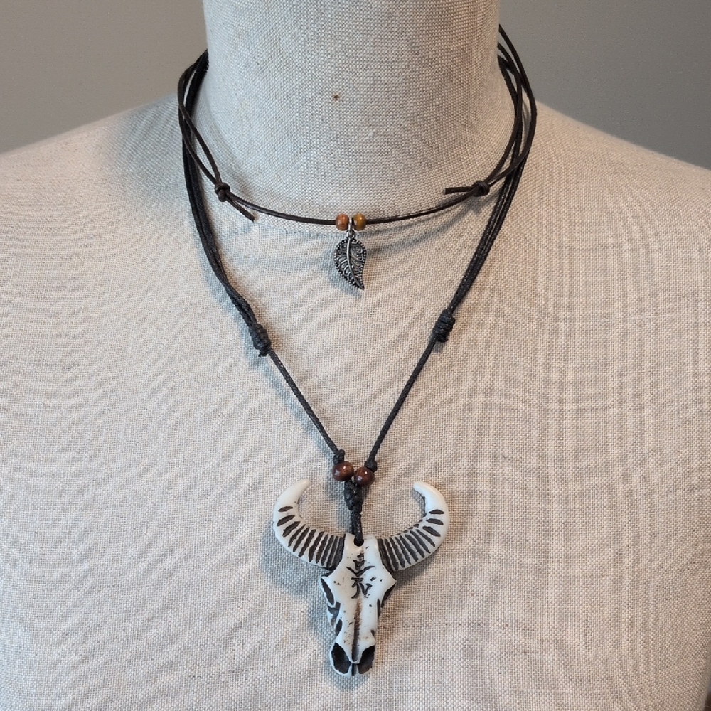 Steer Skull, Leaf Chokers Plus Skull Bracelet All 3
